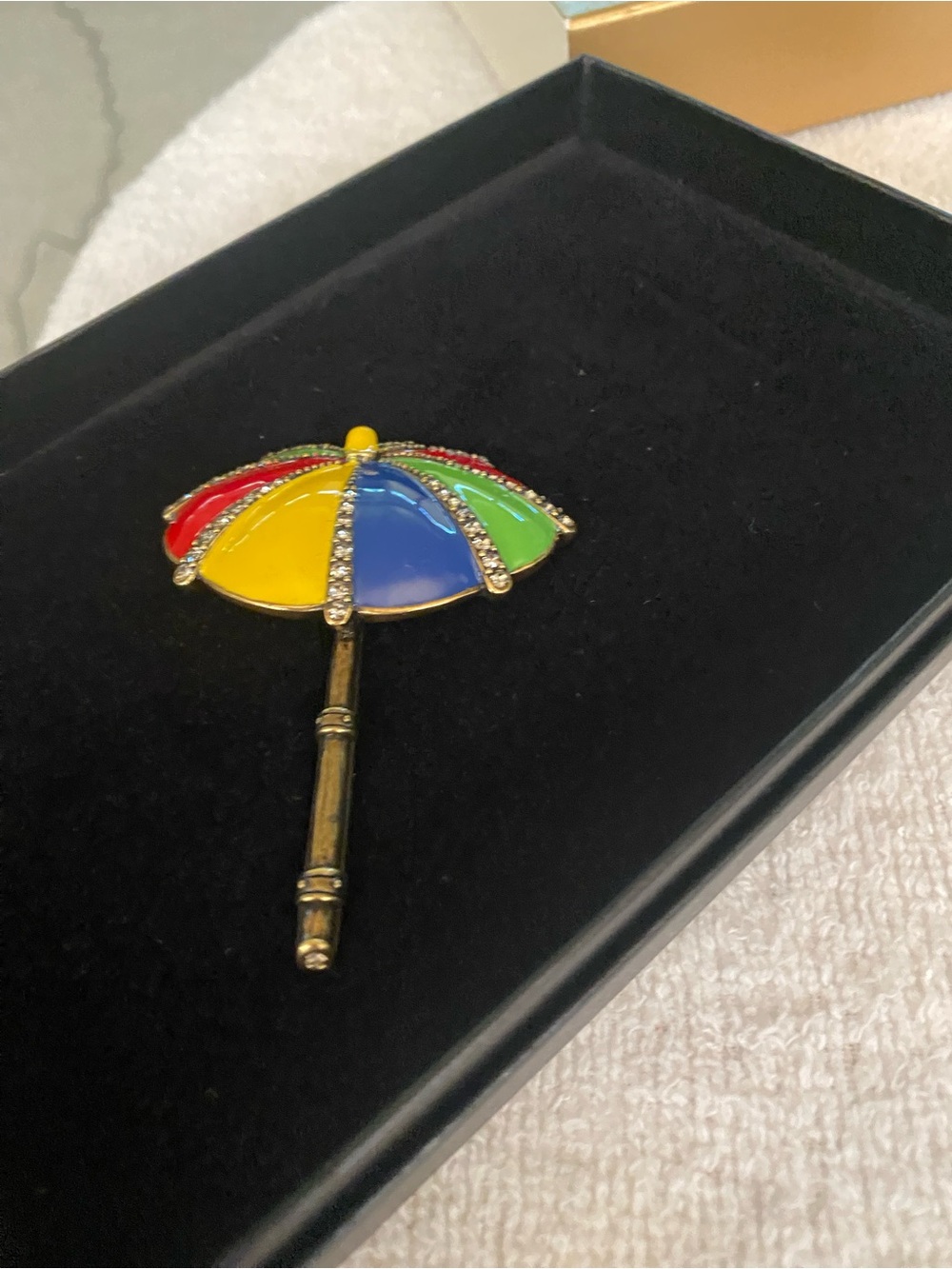 Heidi Daus Colorful Enamel Umbrella Brooch - Multicolor with Crystals NRFB